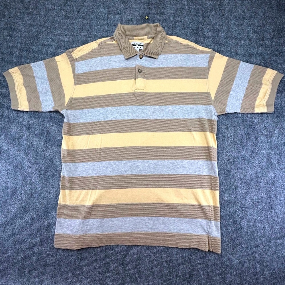 Review by Baxter Mens Large Striped Polo Shirt Short Sleeve Cotton Tan Yellow L